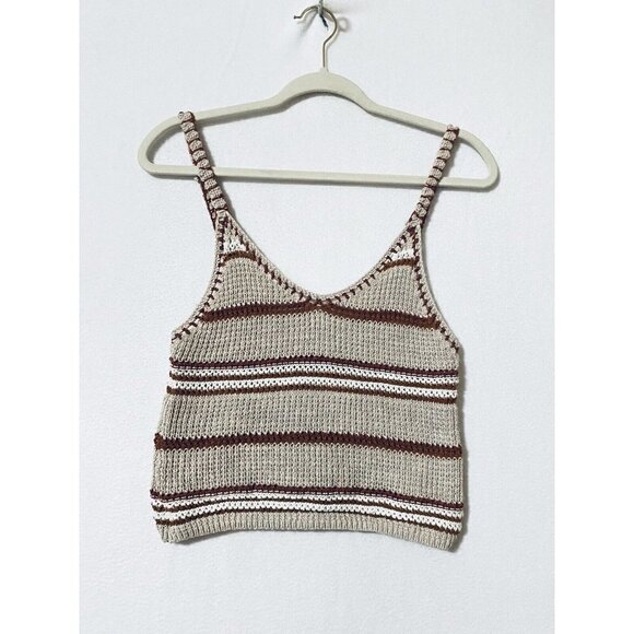 American Eagle AE Womens Medium Striped Cropped Tank Sweater Brown Boho - Picture 1 of 6